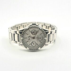 DMQ Womens Watch Silver Tone Pave Crystals 6.5" Wrist New Battery